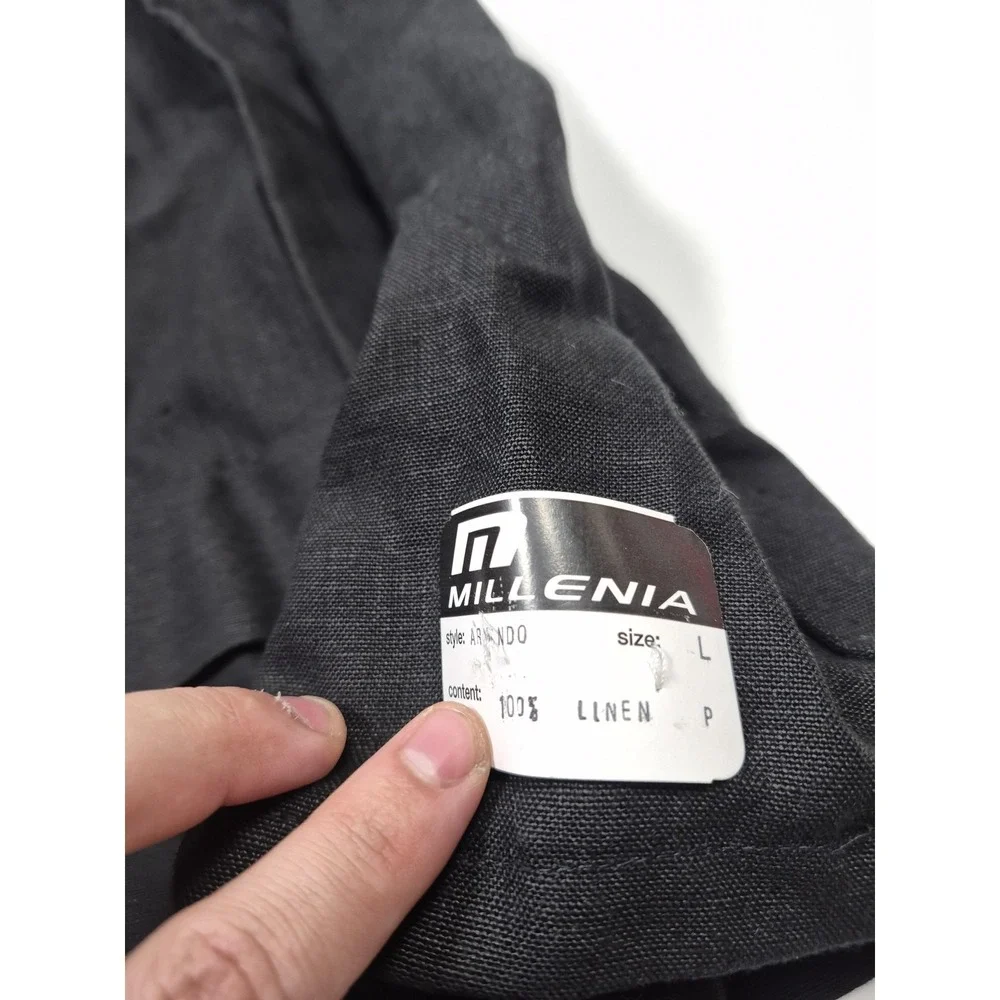 VTG Millenia Suit Mens L Black 100% Linen 2 Piece 36x36 USA NWT Unhemmed Summer